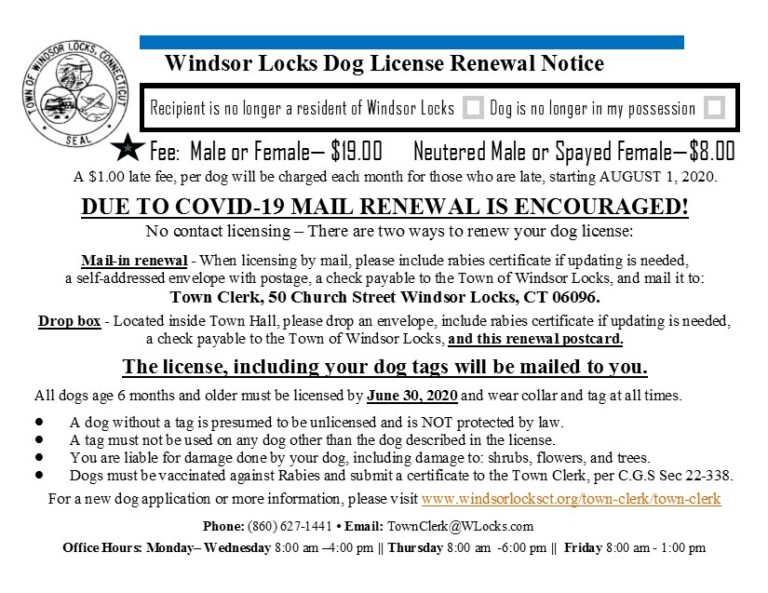 Dog Licenses Town of Windsor Locks, Connecticut