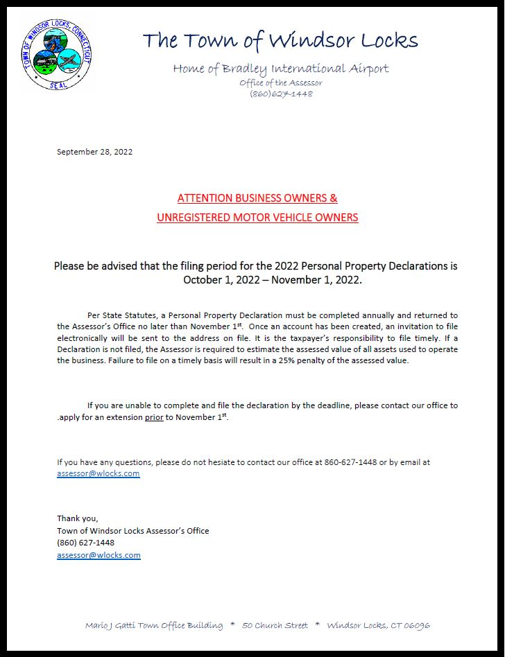 Assessor’s Office Town of Windsor Locks, Connecticut